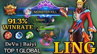Ling 91.3% Winrate - Top 1 Global Ling by DeVu | Baiyi - Mobile Legends