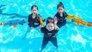 XGirl Nerf War: Top 10 Cherry and SEAL X Girl Nerf Guns Criminal groups at Swimming Pool