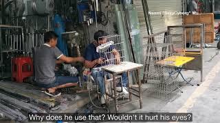 No need for goggles- he's got oil paper (welding in my neighborhood in Shenzhen)