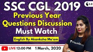 SSC CGL 2019 | English by Akanksha Ma'am | Previous Year Questions Discussion