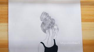 how to draw a girl  with highbun| Pencil Sketch Drawing |time-lapse|No.44