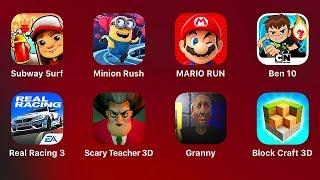 Subway Surfers,Minion Rush,Mario Run,Ben 10,Real Racing 3,Scary Teacher 3d,Granny,Block Craft 3D