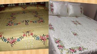 Hand Embroidery : Handmade work bedsheets designs / top class hand embroidered bedsheets design