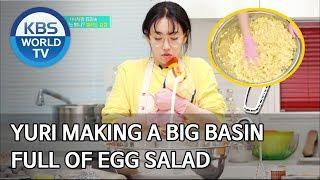 Yuri making a big basin full of egg salad [Stars' Top Recipe at Fun-Staurant/2020.03.02]