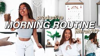 PRODUCTIVE MORNING ROUTINE | My New "Merch", To-Do List, Youtube Work, Healthy + Productive Routine!