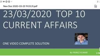 23 MARCH 2020 CURRENT AFFAIRS TOP 10 QUESTION
