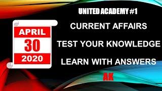 UNITED ACADEMY #9 | Current Affairs 2020 | MCQ Test | 30 April Current Event | Current Affairs Today