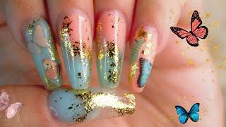 NEW GERSHION BLUE POLYGEL KIT | Butterflies and Gold Leaf, Peach & Mint Nails 