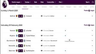 Premier League 2019-2020 Results, Tables, and Top Scorers Week 28 29/02/2020⚽⚽⚽