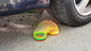 Crushing Crunchy car vs tyre EXPERIMENT: Car vs Coca Cola, Fanta, Mirinda Balloons