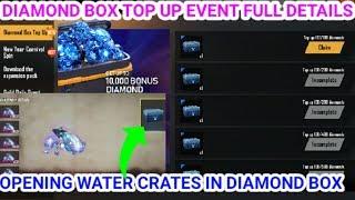 Diamond box top up event full details in free fire || opening water crates in diamond box top up