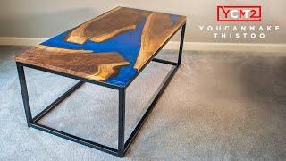 Epoxy Coffee Table with Walnut Slabs and LEDs