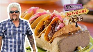 Guy Fieri Tries DUCK TONGUE Tacos (from #DDD) | Food Network