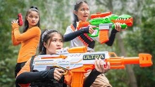 XGirl Nerf War squad ALPHA X hunter golden Ax nerf & XGirl Nerf Guns Group of three girls battle