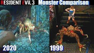Resident Evil 3 Remake vs Original - All Monsters Comparison (1999 vs 2020)